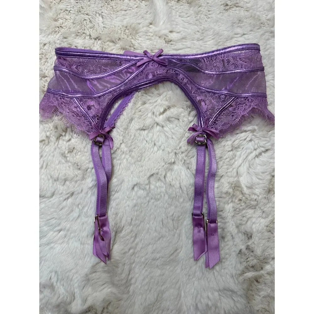 Honey Birdette ROISIN💜 Purple Floral Lace Garter Suspender Belt XS